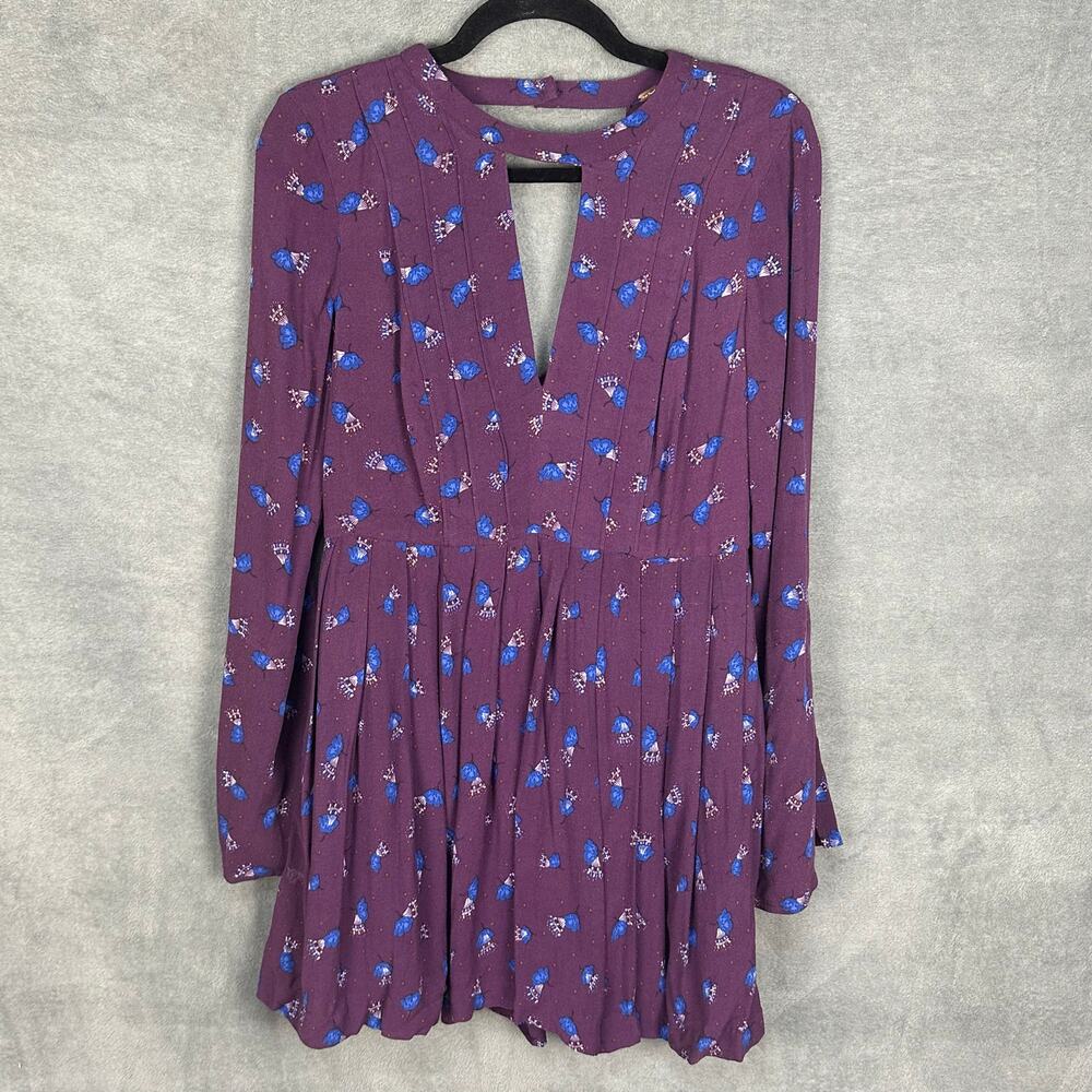 Free People Dress Womens 2 Purple Floral Tegan Keyhole Festival Boho Peasant - Picture 2 of 15